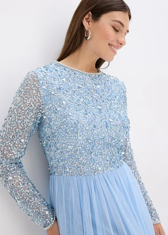 Maxi jurk met geborduurde pailletten, bonprix