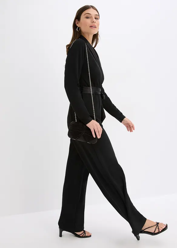 Jumpsuit van gestructureerde crêpe en satijnen inzetstuk, bonprix
