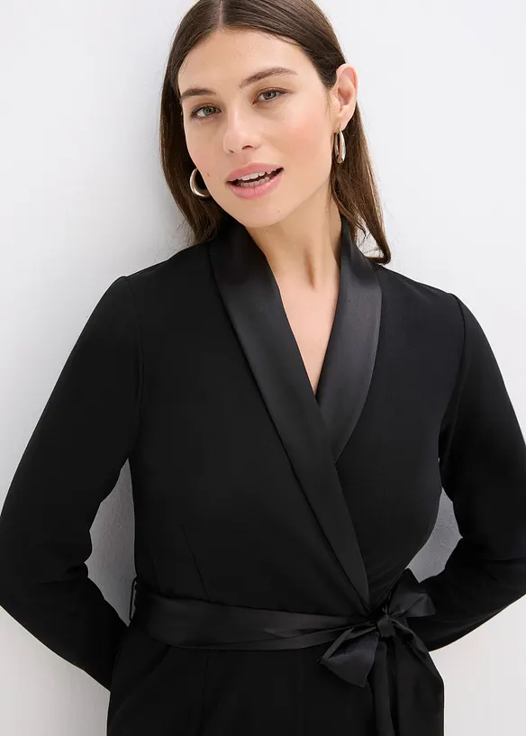 Jumpsuit van gestructureerde crêpe en satijnen inzetstuk, bonprix