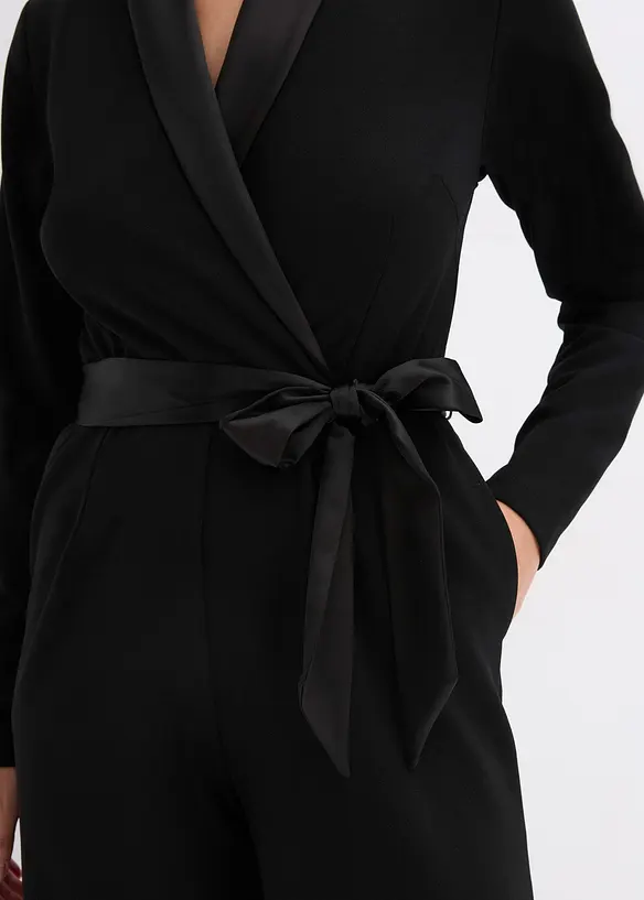 Jumpsuit van gestructureerde crêpe en satijnen inzetstuk, bonprix