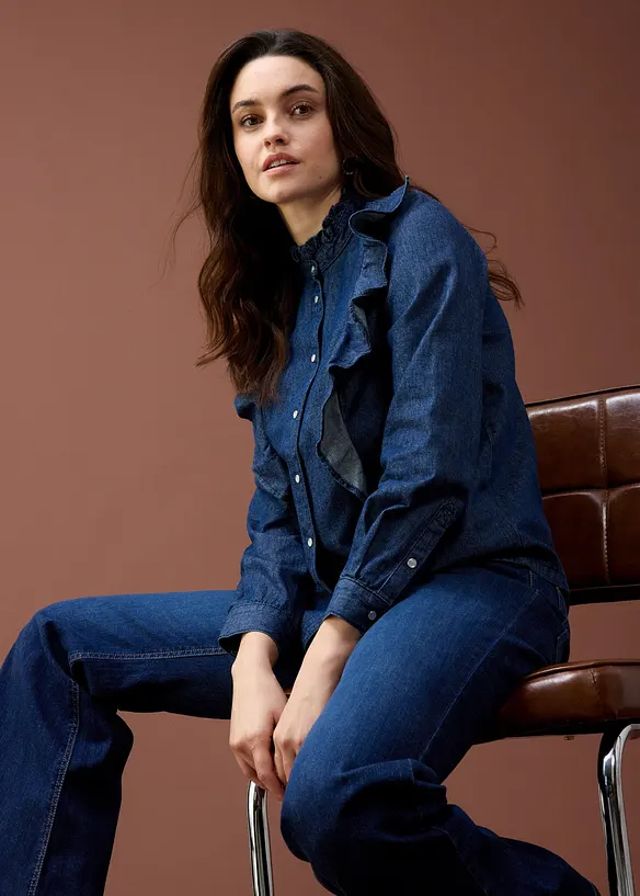 Spijkerblouse met volants, van katoen, bonprix
