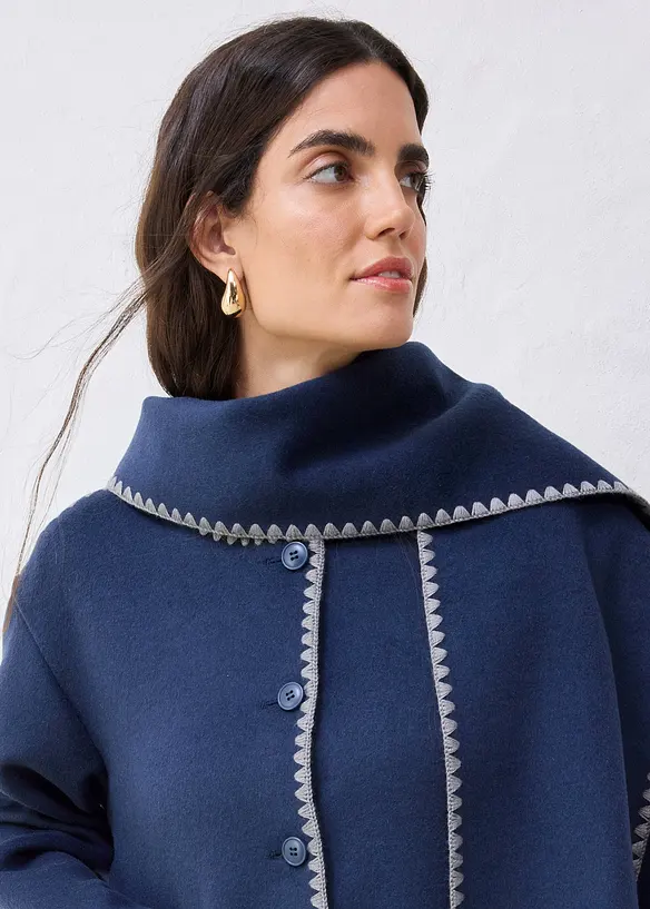 Wollen jas met sierborduursel (2-dlg. set met sjaal), bonprix