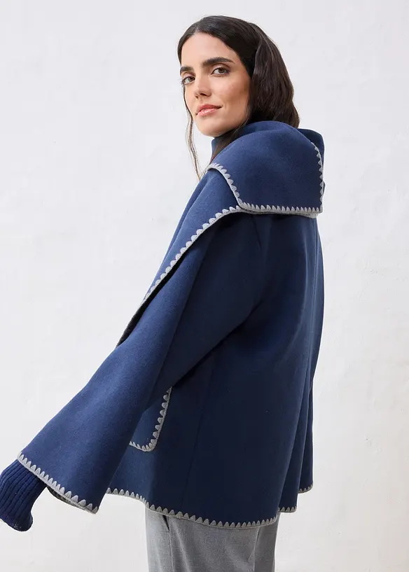 Wollen jas met sierborduursel (2-dlg. set met sjaal), bonprix