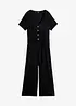Jersey jumpsuit met V-hals, korte mouw, bonprix