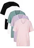 Wijd longshirt met V-hals (set van 5), korte mouw, bonprix