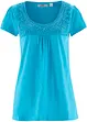 Katoenen shirt met kant, korte mouw, bonprix