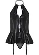 Bustier met jarretels en string in wetlook (2-dlg. set), VENUS