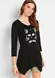 Puntig toelopend longshirt van katoen met poezenprint, 3/4 mouw, bonprix