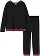 Pyjama met viscose en tweekleurige kant (2-dlg.), bpc bonprix collection