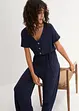 Jersey jumpsuit met V-hals, korte mouw, bonprix