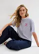Gestreept T-shirt met borduursel, bonprix
